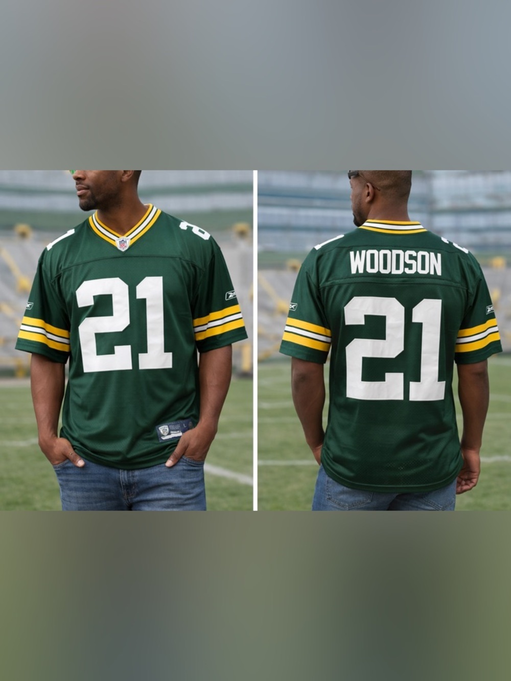 Reebok Green Football Jersey with Yellow & White Stripes